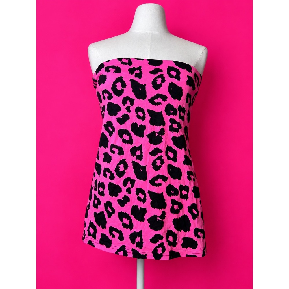 Y2K Neon Pink Black Leopard Print Tube Top L 2000s Cyber McBling Rave Club